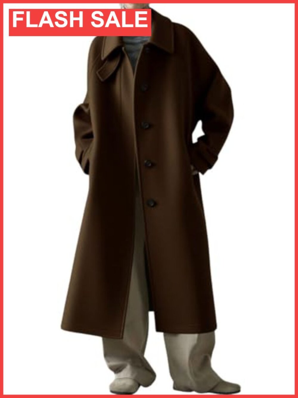 Wool Blend Pea Coat Single Breasted Midi Trench Coat